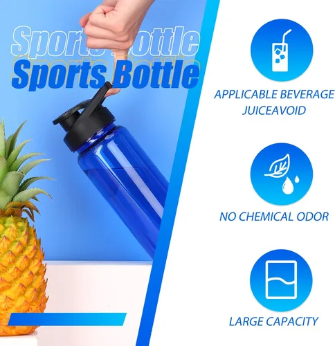 Miniatura 3 de Mimorou 12 botellas de agua de plástico a granel de 17 onzas, botellas deportivas reutilizables portátiles, paquete con asa para niños, adultos, Azul