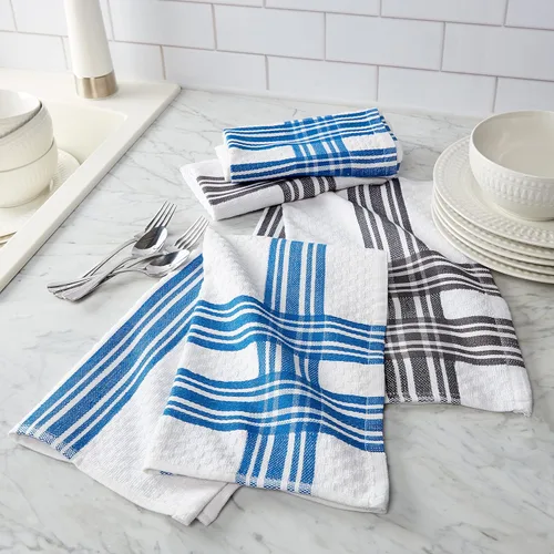 Miniatura 4 de Chicago Metallic Juego de textiles de cocina, manopla y soporte para ollas, toallas de cocina de rizo de algodón y paños de cocina, 9 piezas, azul