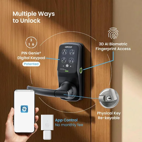 Miniatura 2 de Lockly Secure Pro Smart Lock Wi-Fi, cerradura de puerta digital de entrada sin llave, sensor de huellas dactilares biométrico 3D, cerradura
