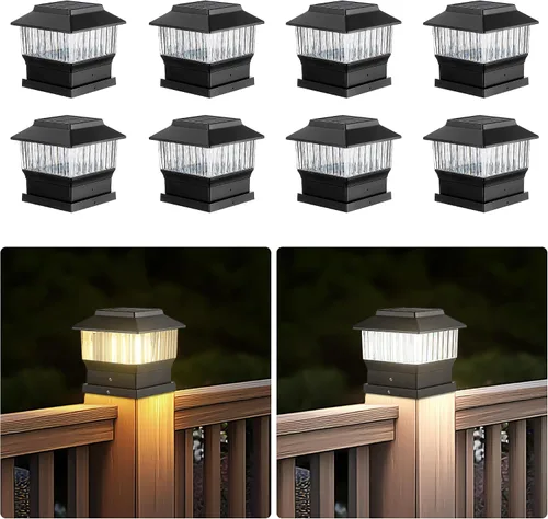 Miniatura 16 de Luces para postes de valla, 25 lúmenes, luz solar para postes de madera, se adapta a postes de madera de 4 x 4 o más grandes con base de 4 x 6, luz
