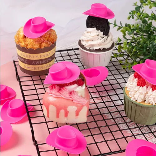 Miniatura 6 de 20 mini sombreros de vaquero rosa, mini sombrero de vaquera occidental de plástico para decoración de casa de muñecas