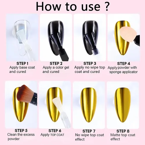 Miniatura 6 de Espejo holográfico dorado cromado polvo para uñas efecto brillantina, lentejuelas de polvo metálico, gel UV, pigmento de polvo cromado para uñas