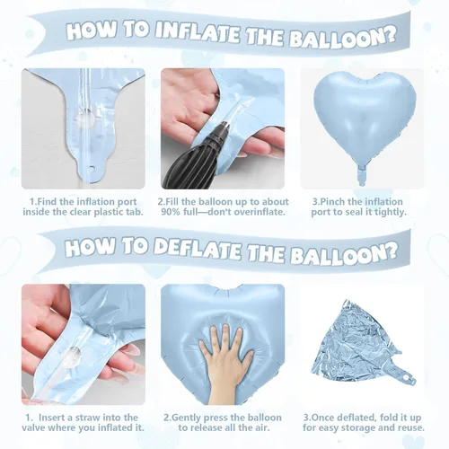 Miniatura 7 de Globos de corazón azul bebé, 10 piezas de globos en forma de corazón azul claro y blanco pastel, globos de papel de aluminio blanco arena crema