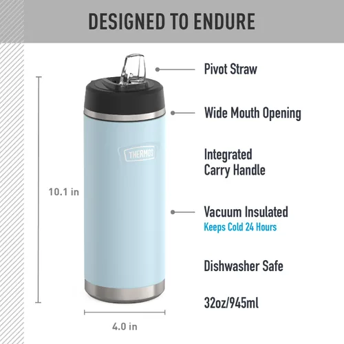 Miniatura 2 de THERMOS ICON SERIES, botella de agua de acero inoxidable con tapa de pajilla, 32 onzas, Glacier