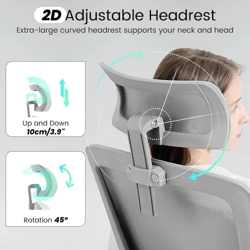 Miniatura 4 de Fizzin Silla de oficina, silla de oficina ergonómica con reposacabezas ajustable, silla de computadora de soporte lumbar, silla de escritorio de 400