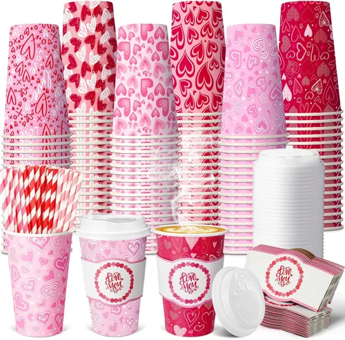 Miniatura 13 de Jingmore Juego de 120 tazas de café de papel desechables de 16 onzas con tapas, fundas para pajitas, vasos de papel para bebidas frías calientes