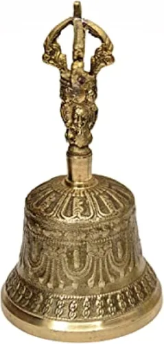 Campana budista tibetana Dorje con mango superior de 6.5 pulgadas Manjeera de latón para meditación para decoración del hogar, meditación, oración,