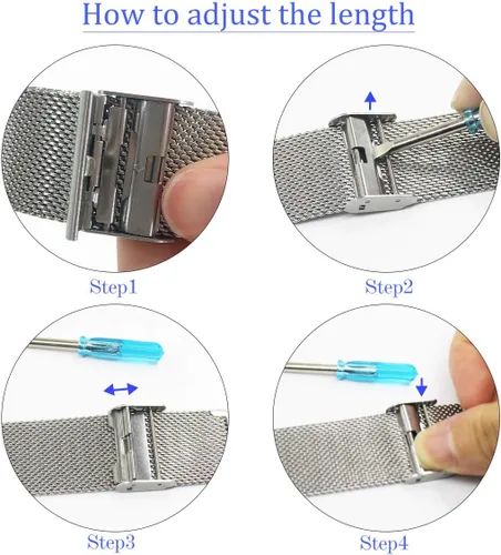 Miniatura 6 de Correas de reloj, correa de reloj de malla de acero inoxidable, correa de reloj de liberación rápida, correa de reloj de 0.630 in, 0.709 in, 0.787