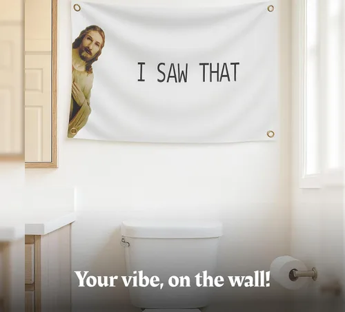 Miniatura 3 de Cartel de 3 x 5 pies con 4 ojales – I Saw That – Jesús divertido – Bandera cristiana religiosa de poliéster de pared fresca – Tapices