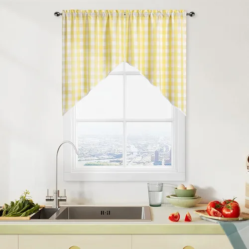 Miniatura 17 de Cortinas de Cocina Estilo Granja de Cuadros Vichy Blanco y Negro de 24 Pulgadas de Largo, Cortinas de Café de Media Ventana de Cuadros Buffalo