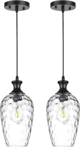 Miniatura 17 de Lámpara colgante de 3 luces, moderna lámpara de araña de níquel cepillado para comedor sobre mesa con vidrio martillado, luces colgantes de racimo