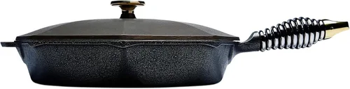 Miniatura 4 de FINEX Sartén de hierro fundido de 8 pulgadas con tapa, reliquia moderna, hecha a mano en los Estados Unidos, pre-sazonada con aceite de linaza OR