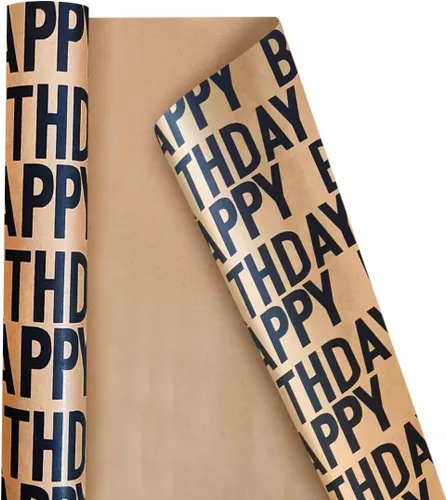 Miniatura 13 de Papel de regalo de cumpleaños, rollo de papel de regalo, papel de regalo kraft – patrón colorido de feliz cumpleaños para niños y niñas, papel