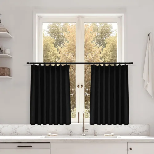 Miniatura 52 de Juego de 2 paneles de cortinas de ventana de cocina beige de 24 pulgadas de largo, con textura de lino, plisadas, filtrantes de luz, semi pequeñas