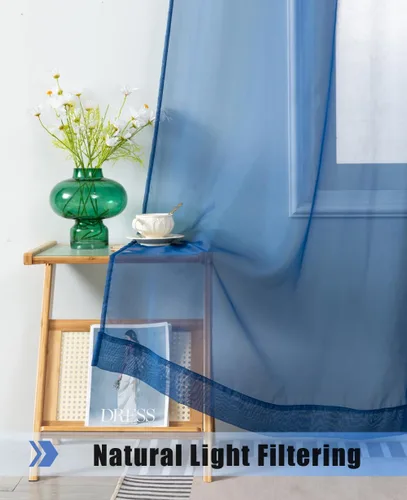 Miniatura 3 de WPM Cortinas traslúcidas azul real de 60" de ancho x 95" de largo, 2 paneles con bolsillo para barra, cortinas de gasa transparentes para ventana