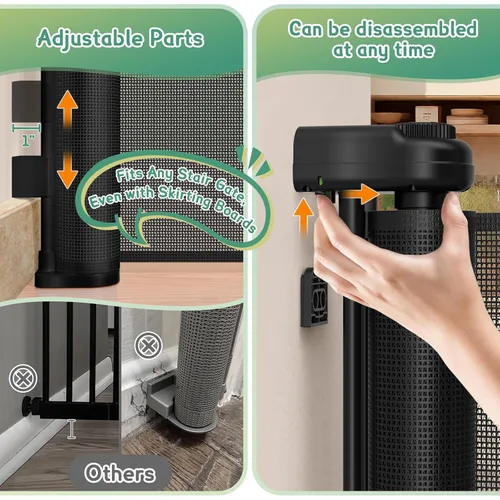 Miniatura 8 de Puertas retráctiles para bebés de 200 pulgadas extra anchas, puerta retráctil para perros de 34 pulgadas de alto para puertas, puerta retráctil Negro
