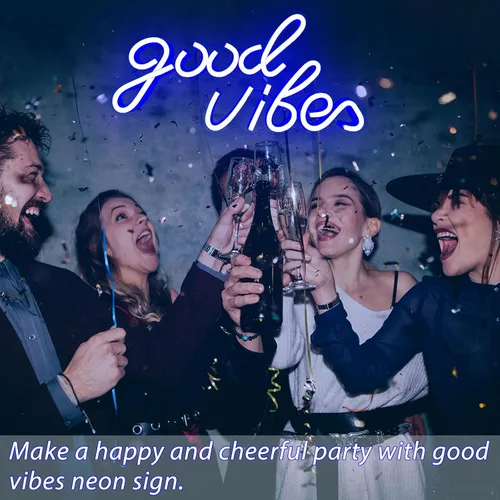 Miniatura 2 de Good Vibes - Letrero de neón LED para decoración de pared, luces de neón azules para dormitorio y fiesta, luz de neón brillante alimentada por USB