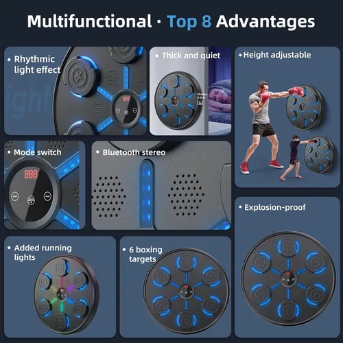 Miniatura 5 de Segunda Generación de Máquina de Boxeo con Música con Guantes de Boxeo, Máquina de Boxeo Montada en Pared con Música, Entrenador de Boxeo con Música