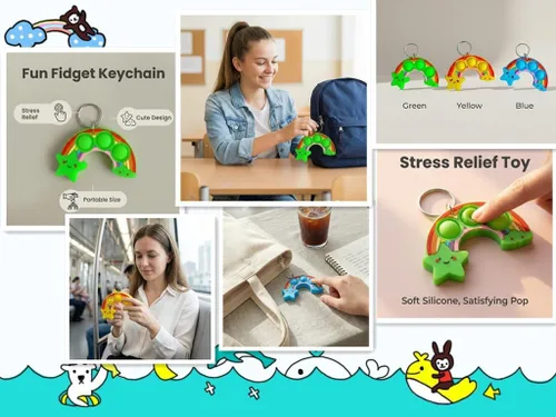 Miniatura 5 de Paquete de 24 juguetes para ansiedad a granel con forma de arco iris para adultos y niños, suministros de fiesta de cumpleaños y premio de burbujas
