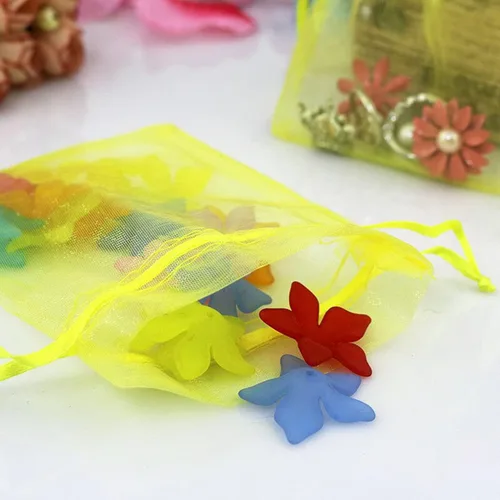 Miniatura 6 de Bolsas de regalo de organza de 5 x 7 pulgadas con cordón para joyas, dulces, juego de 100 sobres amarillos, bolsas de almacenamiento de malla