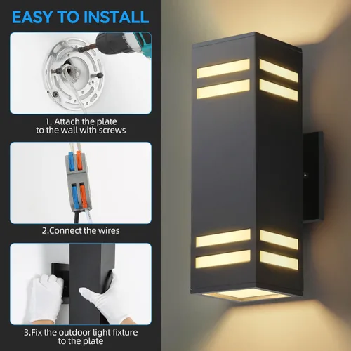 Miniatura 8 de Iluminación Exterior de Anochecer a Amanecer Paquete de 2, Luces de Pared Exteriores Modernas Negras Accesorios de Iluminación Exterior Montaje