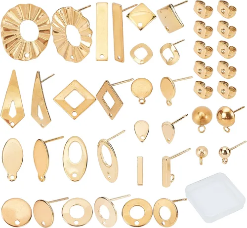 Miniatura 10 de SUNNYCLUE 1 caja, 80 unidades, 20 pares de aretes redondos planos de acero inoxidable con bucle, aretes plateados y dorados, hallazgos en blanco