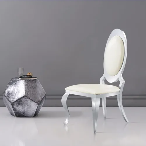 Miniatura 9 de Asday Sillas de comedor blancas y plateadas, sillas de comedor de piel sintética blanca con magnífica parte trasera ovalada y patas de acero