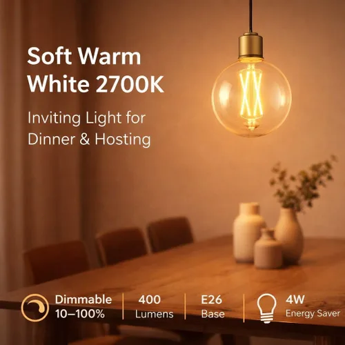 Miniatura 4 de Bombillas LED G16.5, regulables, 4 W (equivalente a 40 W), blanco cálido 2700 K, 400 lúmenes, base media E26, estilo de filamento vintage, sin