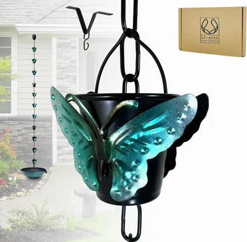 Miniatura 12 de U-nitt Cadena de lluvia para recolección de agua para canalones, recolector de agua de lluvia y desviador, cadenas de 8.5 pies para jardín exterior