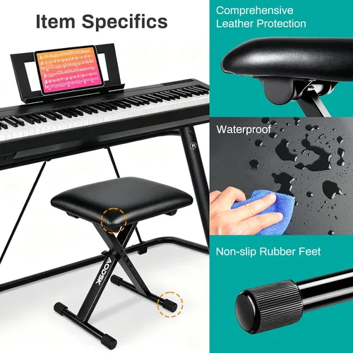Miniatura 4 de AODSK Banco para teclado estilo X con cojín acolchado, banco de piano ajustable, taburete plegable con asiento, algodón ignífugo, diseño