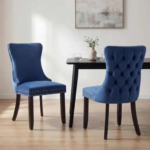 Miniatura 30 de OVENTA Juego de 4 sillas de comedor modernas tapizadas con respaldo completo, sillas de comedor de terciopelo dorado con patas de madera maciza
