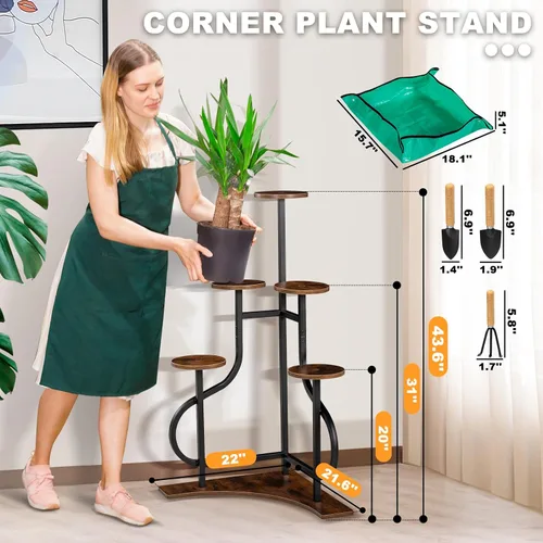 Miniatura 3 de Soporte esquinero de 6 niveles, soporte para plantas de interior con base en forma de L, estante estético de metal para múltiples plantas, maceta