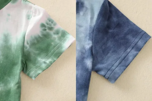 Miniatura 5 de Conjunto de 4 piezas para bebé y niño, ropa de verano con teñido anudado y pantalón corto