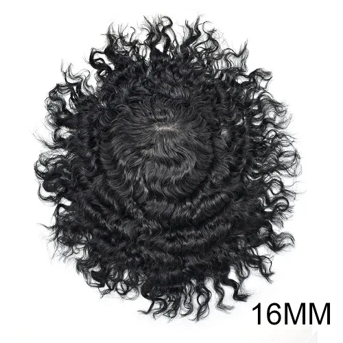 Miniatura 2 de Afro Curl Black Mens Toupee Afro Americano Unidades de Cabello para Hombres Negros Kinky Rizado Fino Mono Brasileño Cabello Humano Pelucas Hombres