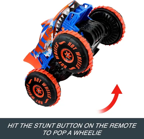 Miniatura 7 de Hot Wheels Monster Trucks - Vehículo de juguete a control remoto, escalador de tiburón tigre a gran escala con 3 modos de juego para carreras