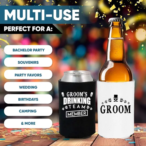 Miniatura 4 de Shop4Ever El miembro del equipo de bebida del novio y el novio puede enfriar ~ Enfriadores de manga para latas de cerveza para despedida de soltero