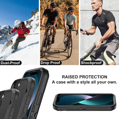 Miniatura 6 de Funda para iPhone 13 con 2 protectores de pantalla, protección contra caídas a prueba de golpes, cuerpo completo, resistente, 3 capas, militar
