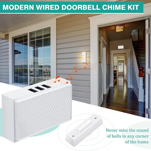 Miniatura 2 de Saillong Timbre de puerta con cable con 2 botones de presión iluminados, kit de timbre de puerta con cable delantero y trasero de 16V 10VA