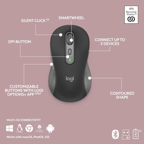 Miniatura 11 de Logitech MK955 Signature Slim - Combo de teclado y mouse inalámbricos delgados, para manos más grandes, escritura y clics silenciosos, cambia entre