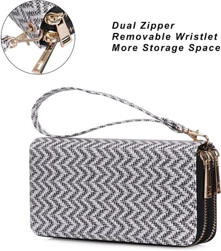 Miniatura 4 de Cartera de teléfono celular para mujer con doble cremallera y correa de muñeca extraíble