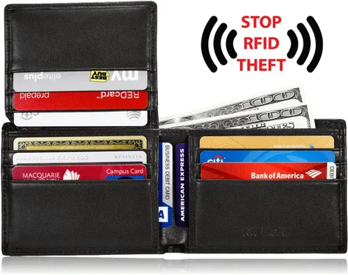 Miniatura 2 de KALMOR Cartera de cuero plegable con bloqueo RFID para hombre con ventana de identificación