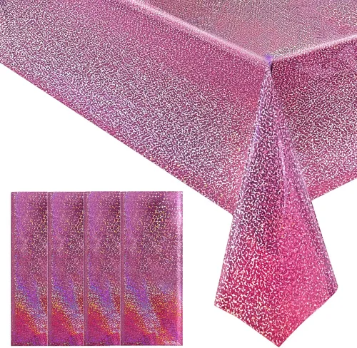 Miniatura 10 de 4 piezas de mantel de fiesta azul real holográfico de 40" x 108" con iridiscencia, mantel de plástico azul marino brillante para graduación, 4