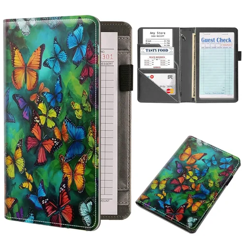 Miniatura 42 de Organizador de libros de servidor, libros de servidor estéticos de mariposa para camarera, organizador de libro de camarero de piel sintética