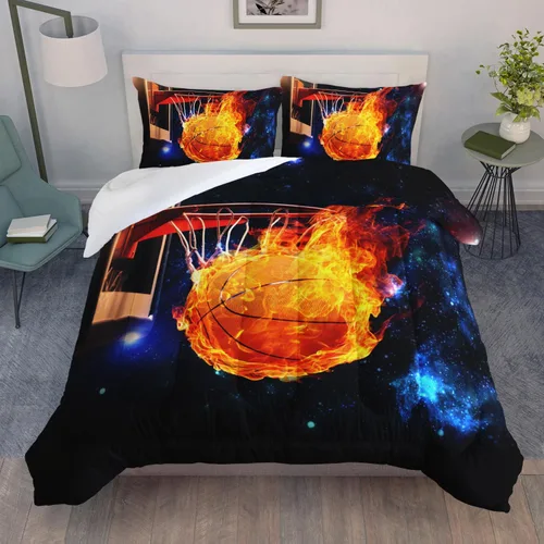 Miniatura 24 de AILONEN Juego de edredón de béisbol tamaño individual, juego de ropa de cama para niños, cama deportiva para niños en una bolsa, 1 juego de edredón