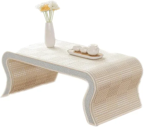 Mesa de Centro Mesa de centro tejida de bambú para sala de estar, ventana de bahía, mesa baja clásica y elegante Tatami pequeña mesa de té de