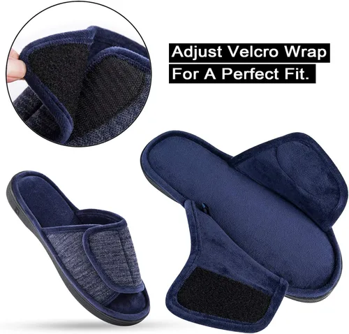 Miniatura 3 de DL Pantuflas ajustables de espuma viscoelástica para hombre, con punta abierta, cómodas para interiores y exteriores, acogedoras y transpirables