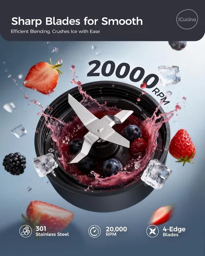 Miniatura 4 de iCucina Licuadora de batidos, licuadora personal para batidos y batidos, tecnología de pulso de 700 W, licuadoras de una sola porción con 2 vasos
