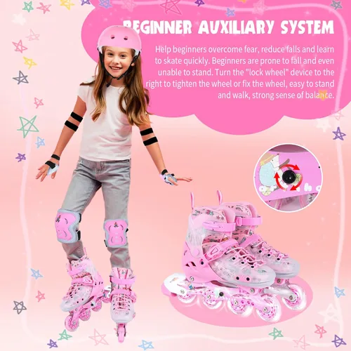 Miniatura 3 de Inline Skates, Adjustable Childrens Inline Skates with Light up Wheels for Girls, Boys, Teens, Beginner with Protective Gears and Carry Bag