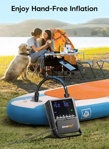 Miniatura 6 de GiveBest Rechargeable Paddle Board Pump, 20 PSI High Pressure and 30% Faster Dual Stage SUP Air Pump with Auto-Off, 3x4500MAH, Inflation and