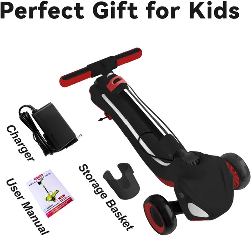 Miniatura 7 de Patinete eléctrico de 3 ruedas para niños de 3 a 10 años, con cesta de almacenamiento, pantalla LCD, luces de cuerpo completo, cubierta ancha, L